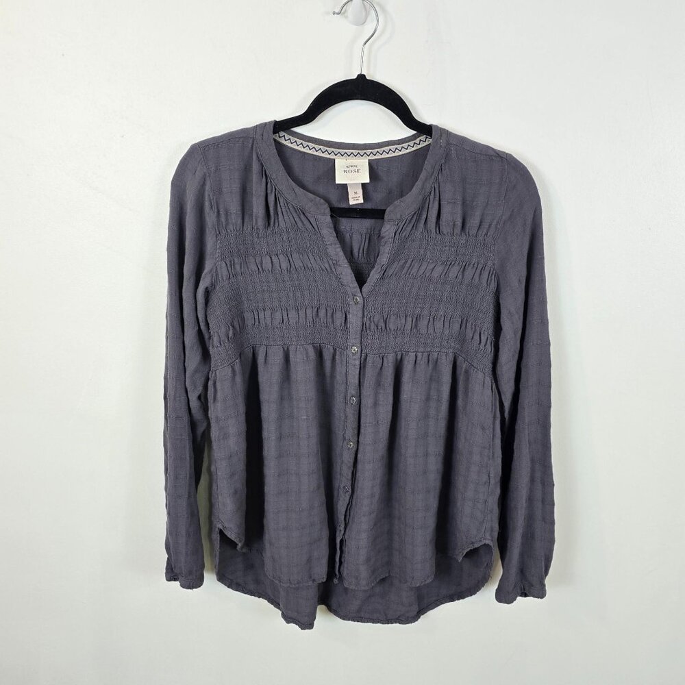 Boho Smocked Tunic Blouse Gray Medium - Picture 3 of 16